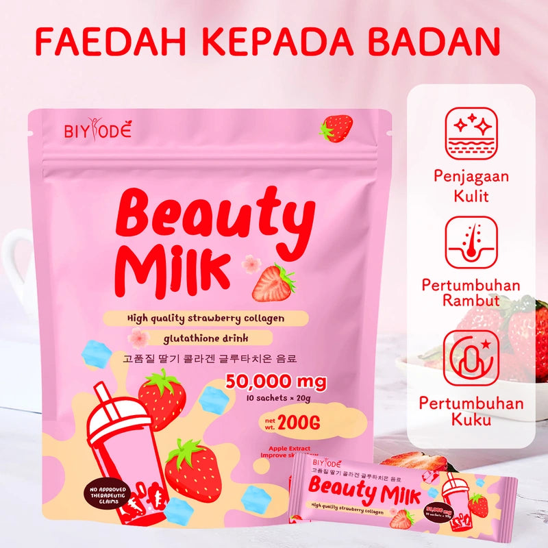 BIYODE Strawberry Collagen & Glutathione Beauty Milk Drink